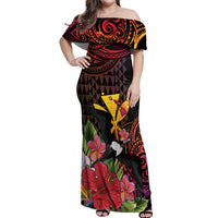 Hawaii Iwa Bird Off Shoulder Maxi Dress Great Frigatebird Kanaka Tropical Hippie Style LT14 Women Black - Polynesian Pride