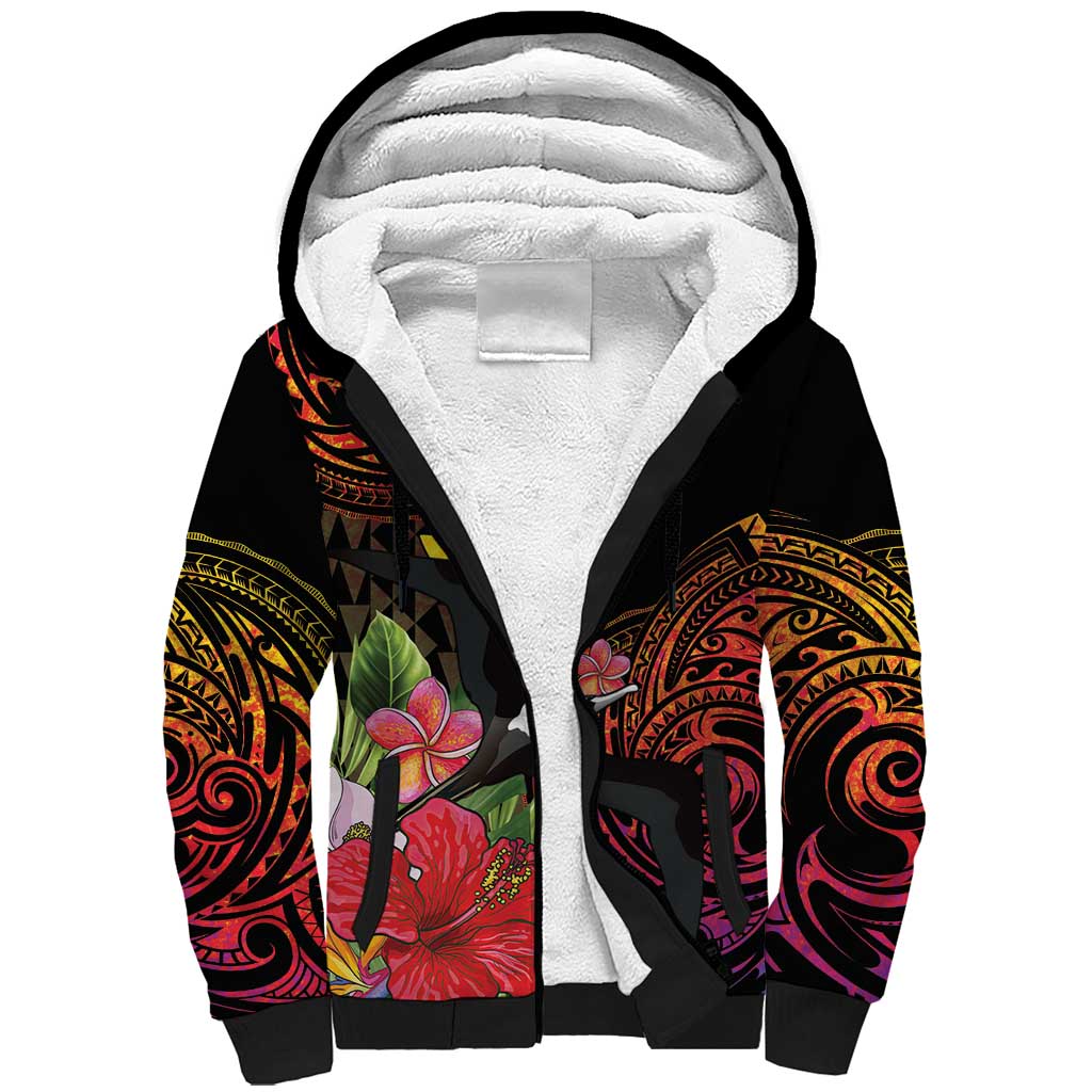 Hawaii Iwa Bird Sherpa Hoodie Great Frigatebird Kanaka Tropical Hippie Style LT14 Unisex Black - Polynesian Pride