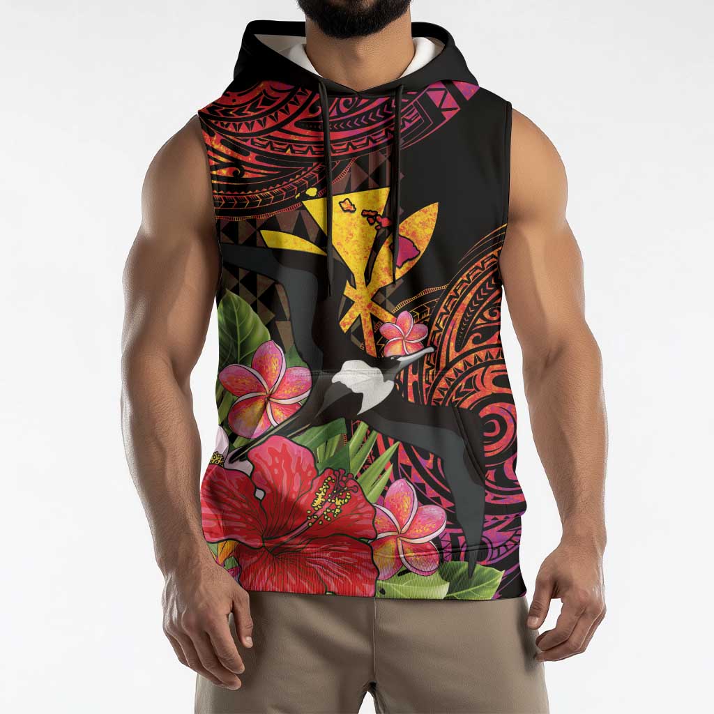 Hawaii Iwa Bird Sleeveless Hoodie Great Frigatebird Kanaka Tropical Hippie Style LT14 - Polynesian Pride