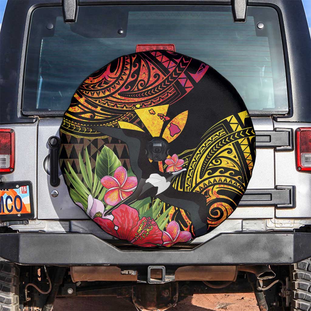 Hawaii Iwa Bird Spare Tire Cover Great Frigatebird Kanaka Tropical Hippie Style LT14 Black - Polynesian Pride