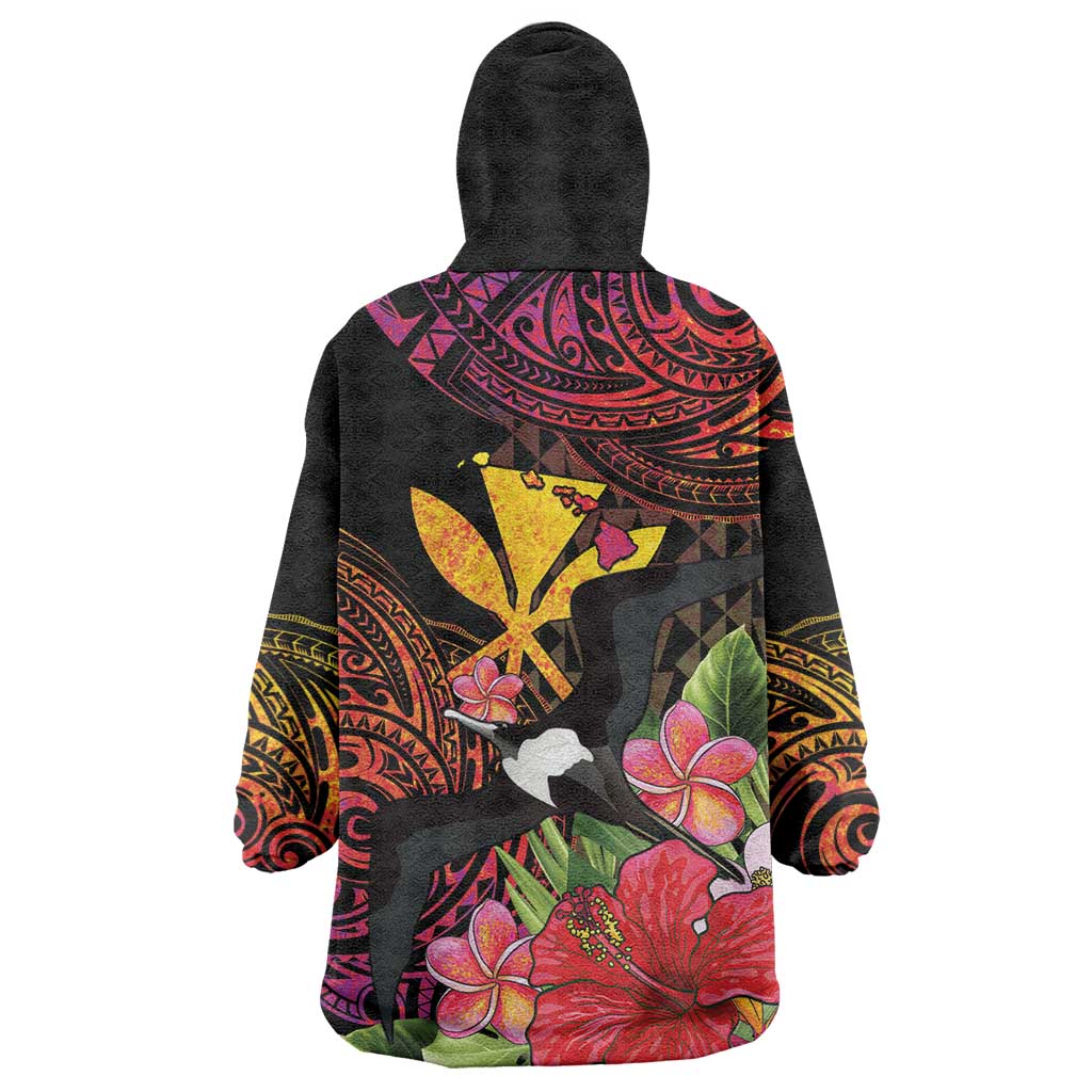 Hawaii Iwa Bird Wearable Blanket Hoodie Great Frigatebird Kanaka Tropical Hippie Style LT14 - Polynesian Pride