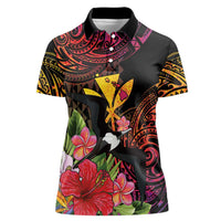 Hawaii Iwa Bird Women Polo Shirt Great Frigatebird Kanaka Tropical Hippie Style LT14 Female Black - Polynesian Pride