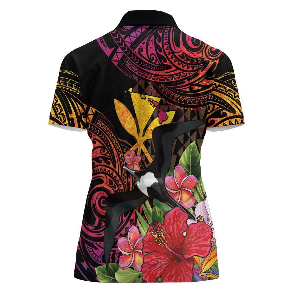 Hawaii Iwa Bird Women Polo Shirt Great Frigatebird Kanaka Tropical Hippie Style LT14 - Polynesian Pride