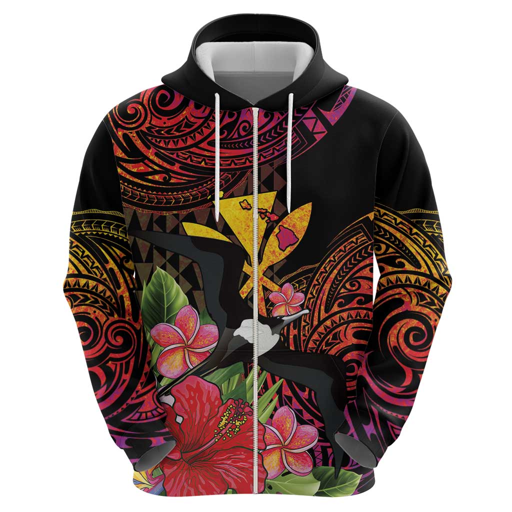 Hawaii Iwa Bird Zip Hoodie Great Frigatebird Kanaka Tropical Hippie Style LT14 - Polynesian Pride
