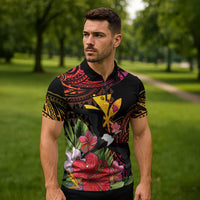 Hawaii Iwa Bird Zipper Polo Shirt Great Frigatebird Kanaka Tropical Hippie Style LT14 - Polynesian Pride
