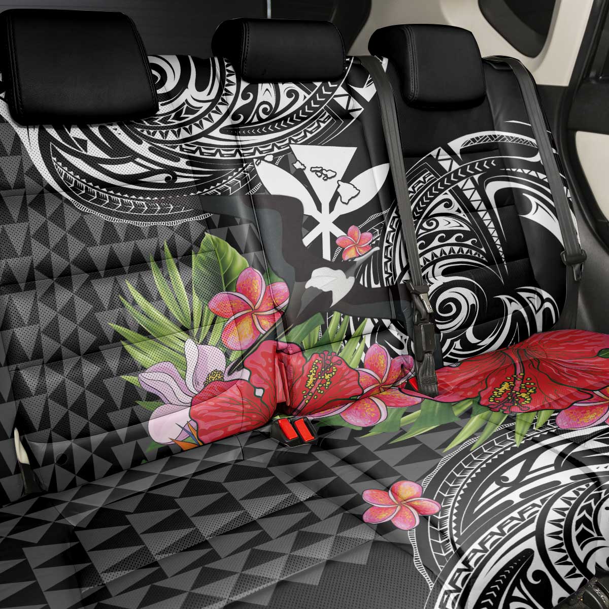 Hawaii Iwa Bird Back Car Seat Cover Great Frigatebird Kanaka Tropical Flowers LT14 - Polynesian Pride