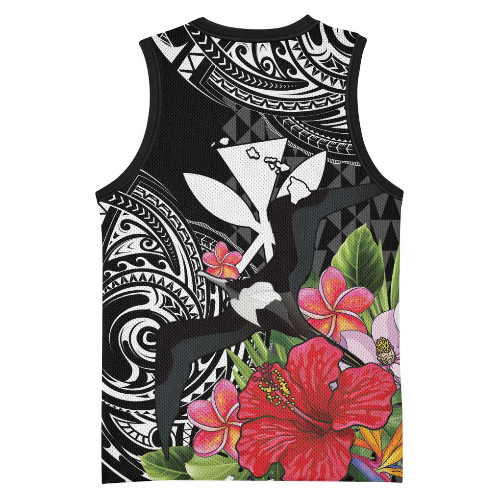 Hawaii Iwa Bird Basketball Jersey Great Frigatebird Kanaka Tropical Flowers LT14 - Polynesian Pride