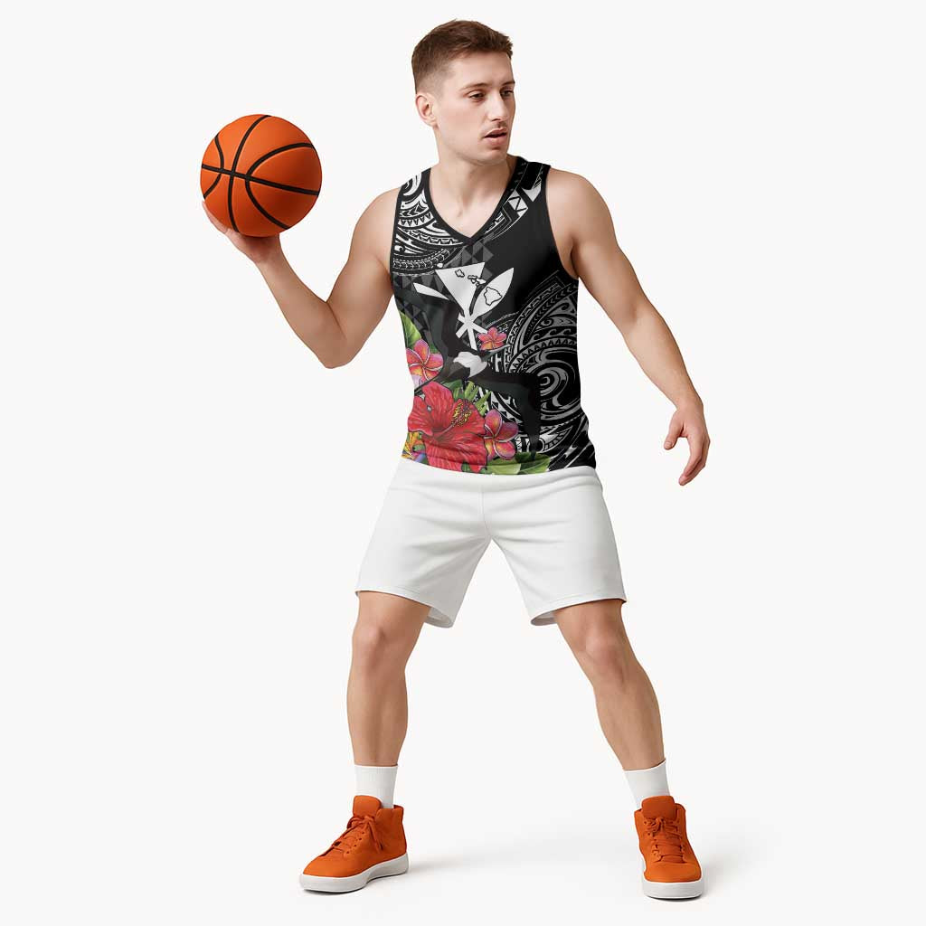 Hawaii Iwa Bird Basketball Jersey Great Frigatebird Kanaka Tropical Flowers LT14 - Polynesian Pride