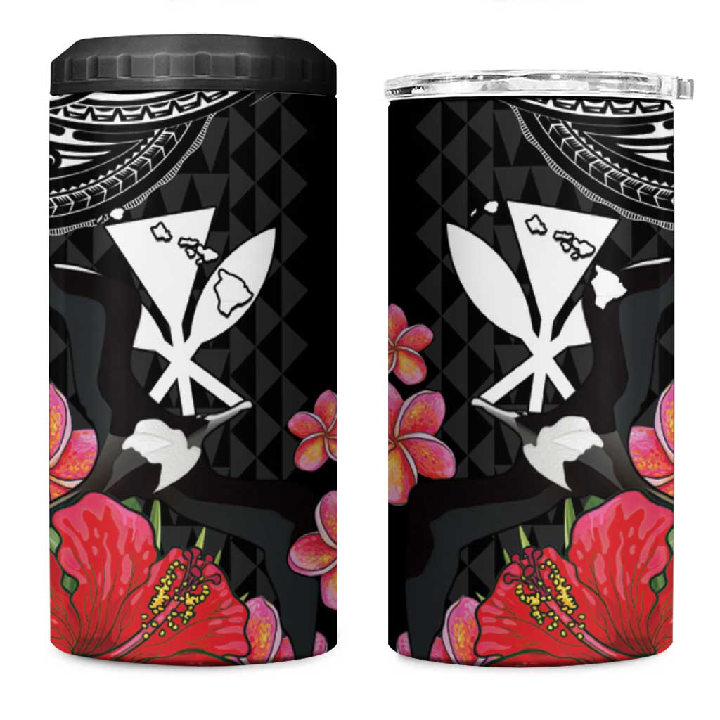 Hawaii Iwa Bird 4 in 1 Can Cooler Tumbler Great Frigatebird Kanaka Tropical Flowers LT14 One Size: 16 oz Black - Polynesian Pride
