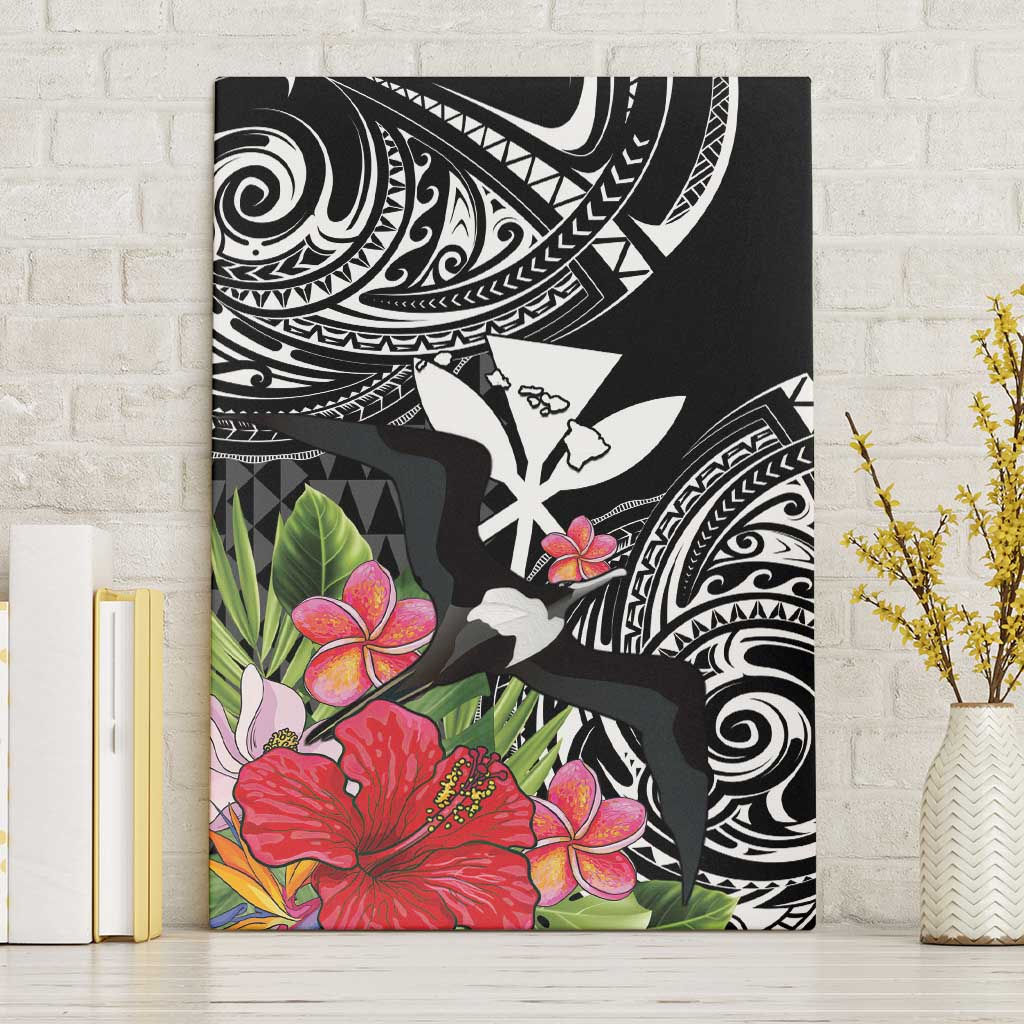 Hawaii Iwa Bird Canvas Wall Art Great Frigatebird Kanaka Tropical Flowers LT14 Without Frame Black - Polynesian Pride