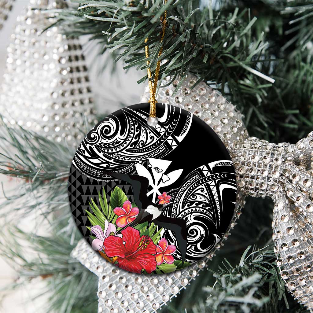 Hawaii Iwa Bird Ceramic Ornament Great Frigatebird Kanaka Tropical Flowers LT14 - Polynesian Pride