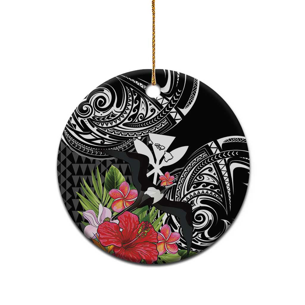 Hawaii Iwa Bird Ceramic Ornament Great Frigatebird Kanaka Tropical Flowers LT14 - Polynesian Pride