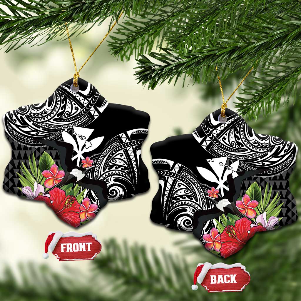 Hawaii Iwa Bird Ceramic Ornament Great Frigatebird Kanaka Tropical Flowers LT14 Snow Flake Black - Polynesian Pride