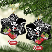 Hawaii Iwa Bird Ceramic Ornament Great Frigatebird Kanaka Tropical Flowers LT14 Snow Flake Black - Polynesian Pride