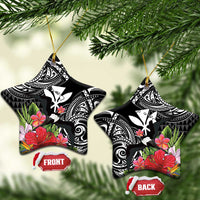 Hawaii Iwa Bird Ceramic Ornament Great Frigatebird Kanaka Tropical Flowers LT14 Star Black - Polynesian Pride