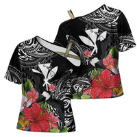 Hawaii Iwa Bird Cross Shoulder Shirt Great Frigatebird Kanaka Tropical Flowers LT14 - Polynesian Pride