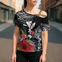 Hawaii Iwa Bird Cross Shoulder Shirt Great Frigatebird Kanaka Tropical Flowers LT14 - Polynesian Pride