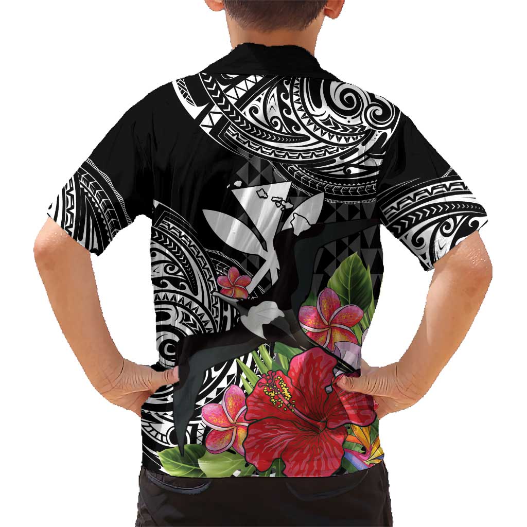 Hawaii Iwa Bird Family Matching Long Sleeve Bodycon Dress and Hawaiian Shirt Great Frigatebird Kanaka Tropical Flowers LT14 - Polynesian Pride