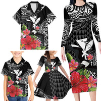 Hawaii Iwa Bird Family Matching Long Sleeve Bodycon Dress and Hawaiian Shirt Great Frigatebird Kanaka Tropical Flowers LT14 - Polynesian Pride