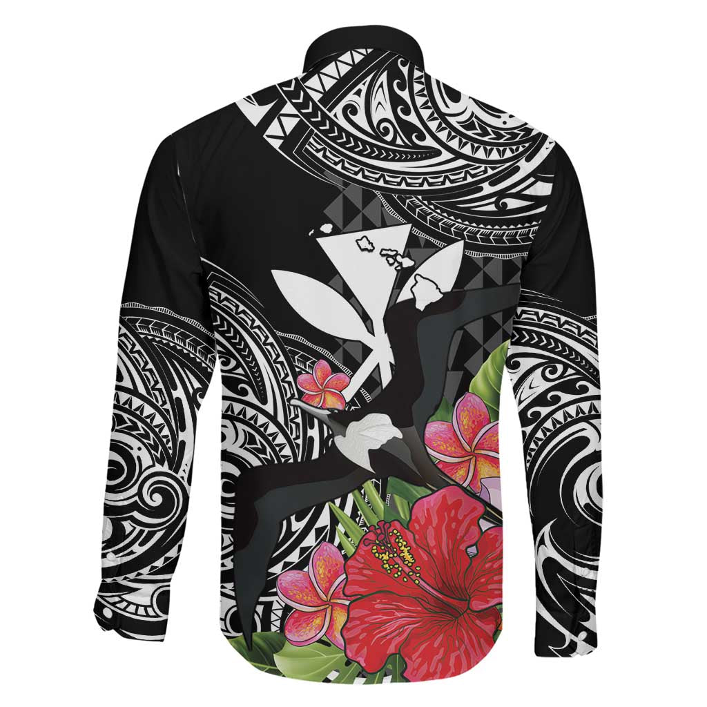 Hawaii Iwa Bird Family Matching Long Sleeve Bodycon Dress and Hawaiian Shirt Great Frigatebird Kanaka Tropical Flowers LT14 - Polynesian Pride