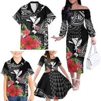 Hawaii Iwa Bird Family Matching Off The Shoulder Long Sleeve Dress and Hawaiian Shirt Great Frigatebird Kanaka Tropical Flowers LT14 - Polynesian Pride