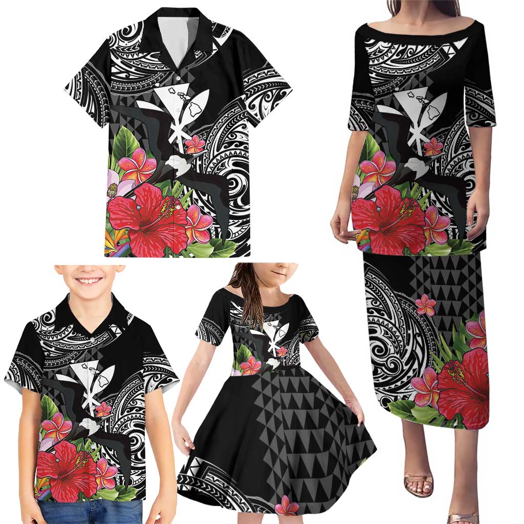 Hawaii Iwa Bird Family Matching Puletasi and Hawaiian Shirt Great Frigatebird Kanaka Tropical Flowers LT14 - Polynesian Pride