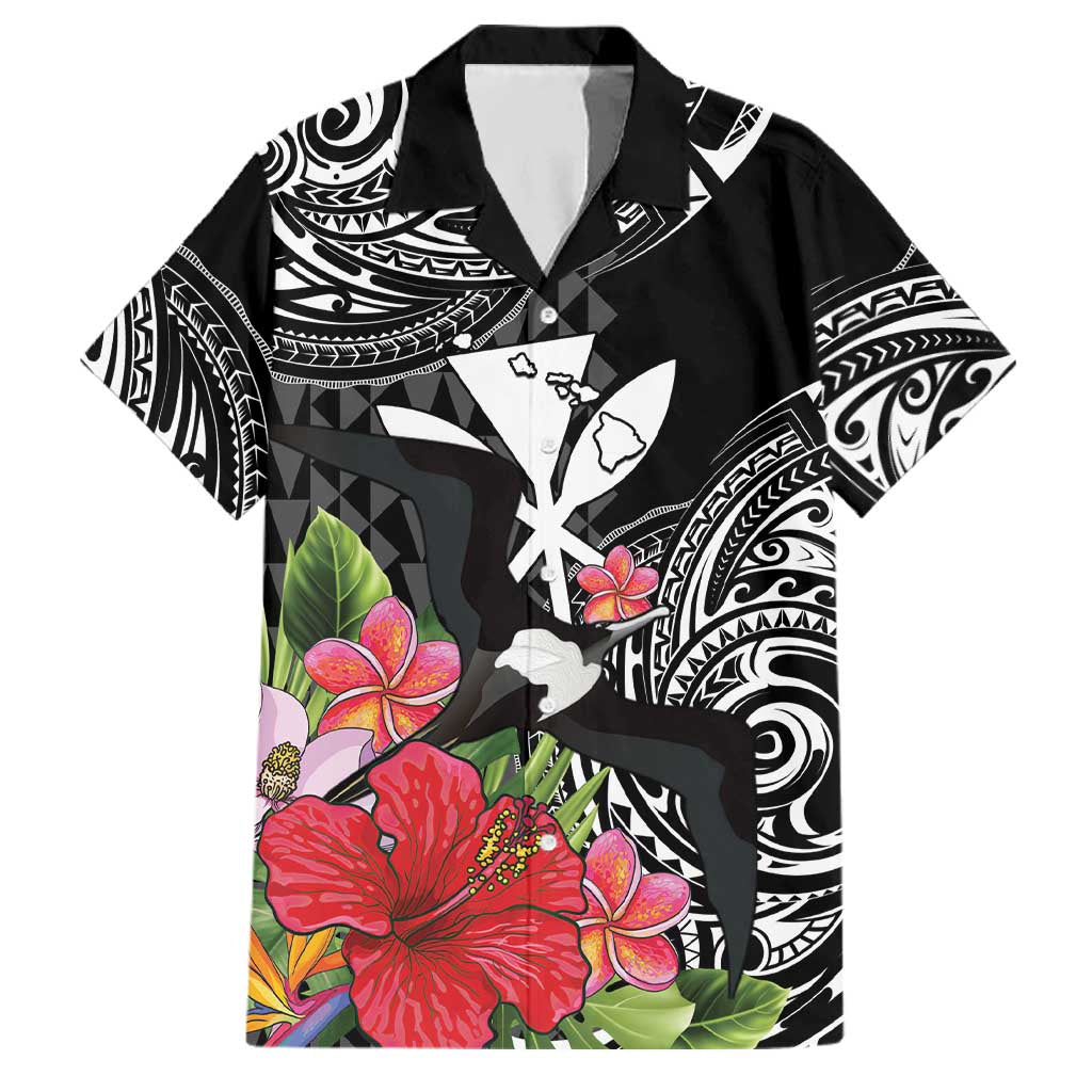 Hawaii Iwa Bird Family Matching Short Sleeve Bodycon Dress and Hawaiian Shirt Great Frigatebird Kanaka Tropical Flowers LT14 Dad's Shirt - Short Sleeve Black - Polynesian Pride