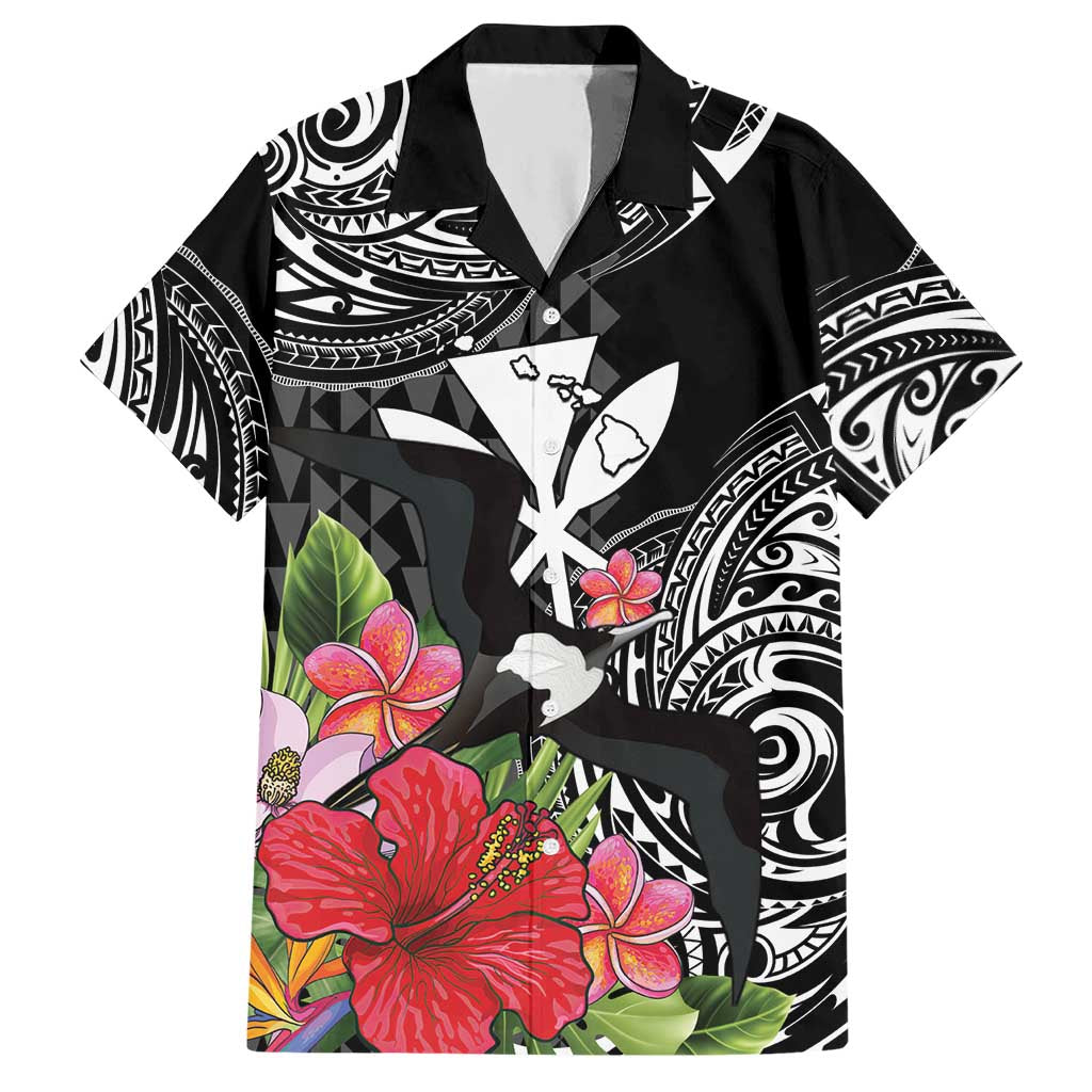 Hawaii Iwa Bird Hawaiian Shirt Great Frigatebird Kanaka Tropical Flowers LT14 Black - Polynesian Pride