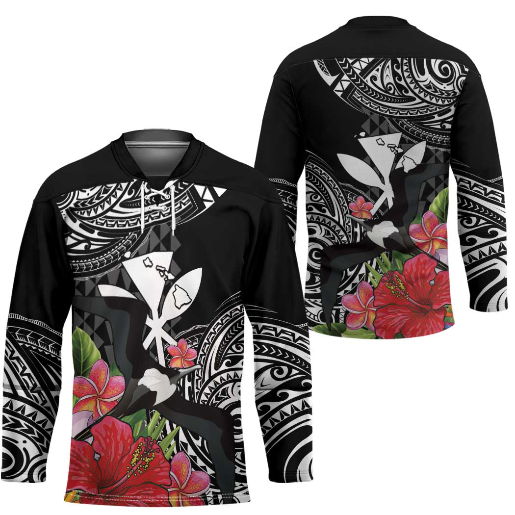 Hawaii Iwa Bird Hockey Jersey Great Frigatebird Kanaka Tropical Flowers LT14 - Polynesian Pride