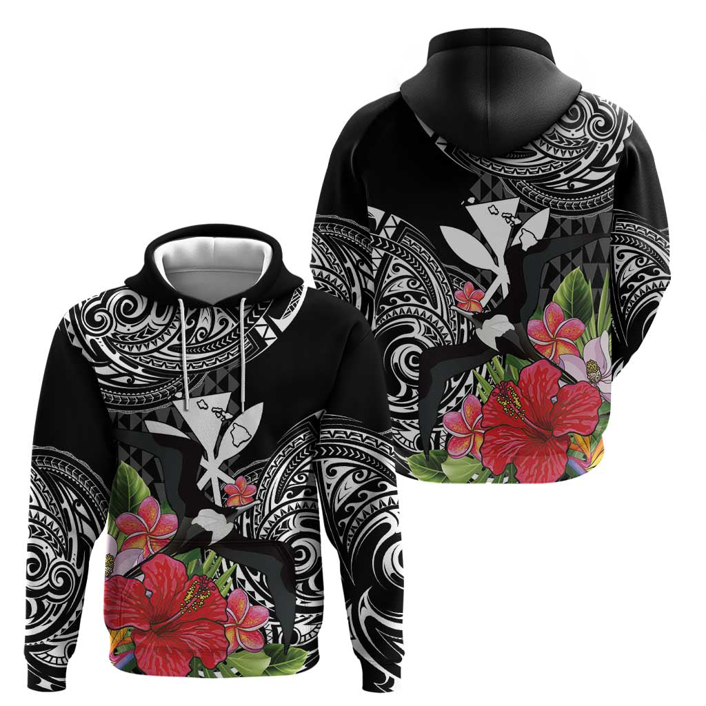 Hawaii Iwa Bird Hoodie Great Frigatebird Kanaka Tropical Flowers LT14 - Polynesian Pride