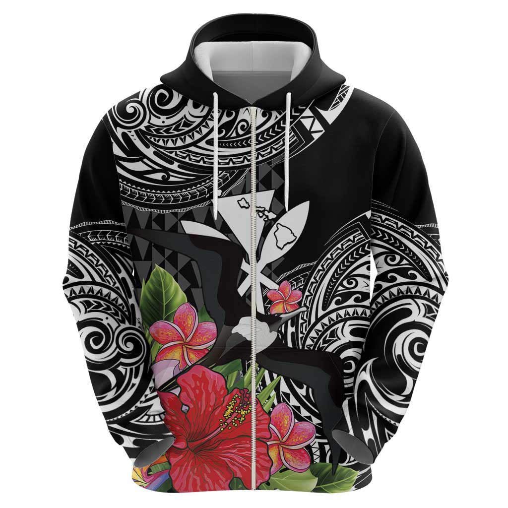 Hawaii Iwa Bird Hoodie Great Frigatebird Kanaka Tropical Flowers LT14 - Polynesian Pride