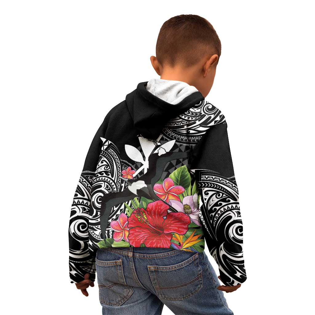 Hawaii Iwa Bird Kid Hoodie Great Frigatebird Kanaka Tropical Flowers LT14 - Polynesian Pride