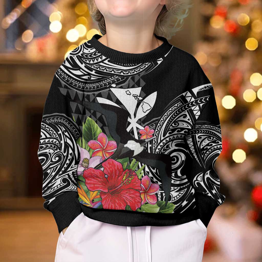 Hawaii Iwa Bird Kid Ugly Christmas Sweater Great Frigatebird Kanaka Tropical Flowers LT14 - Polynesian Pride