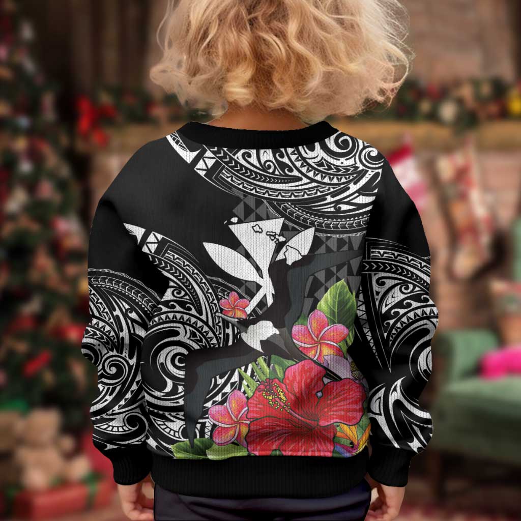 Hawaii Iwa Bird Kid Ugly Christmas Sweater Great Frigatebird Kanaka Tropical Flowers LT14 - Polynesian Pride