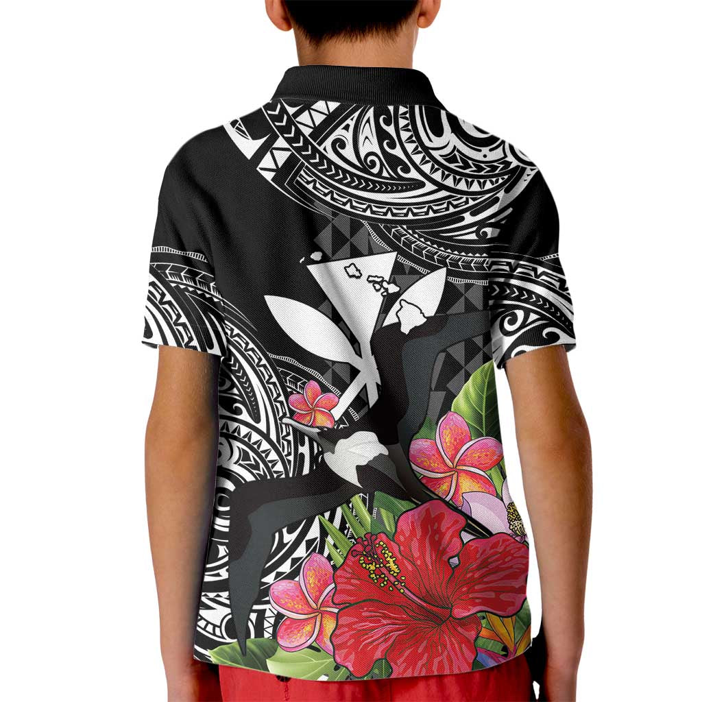 Hawaii Iwa Bird Kid Polo Shirt Great Frigatebird Kanaka Tropical Flowers LT14 - Polynesian Pride