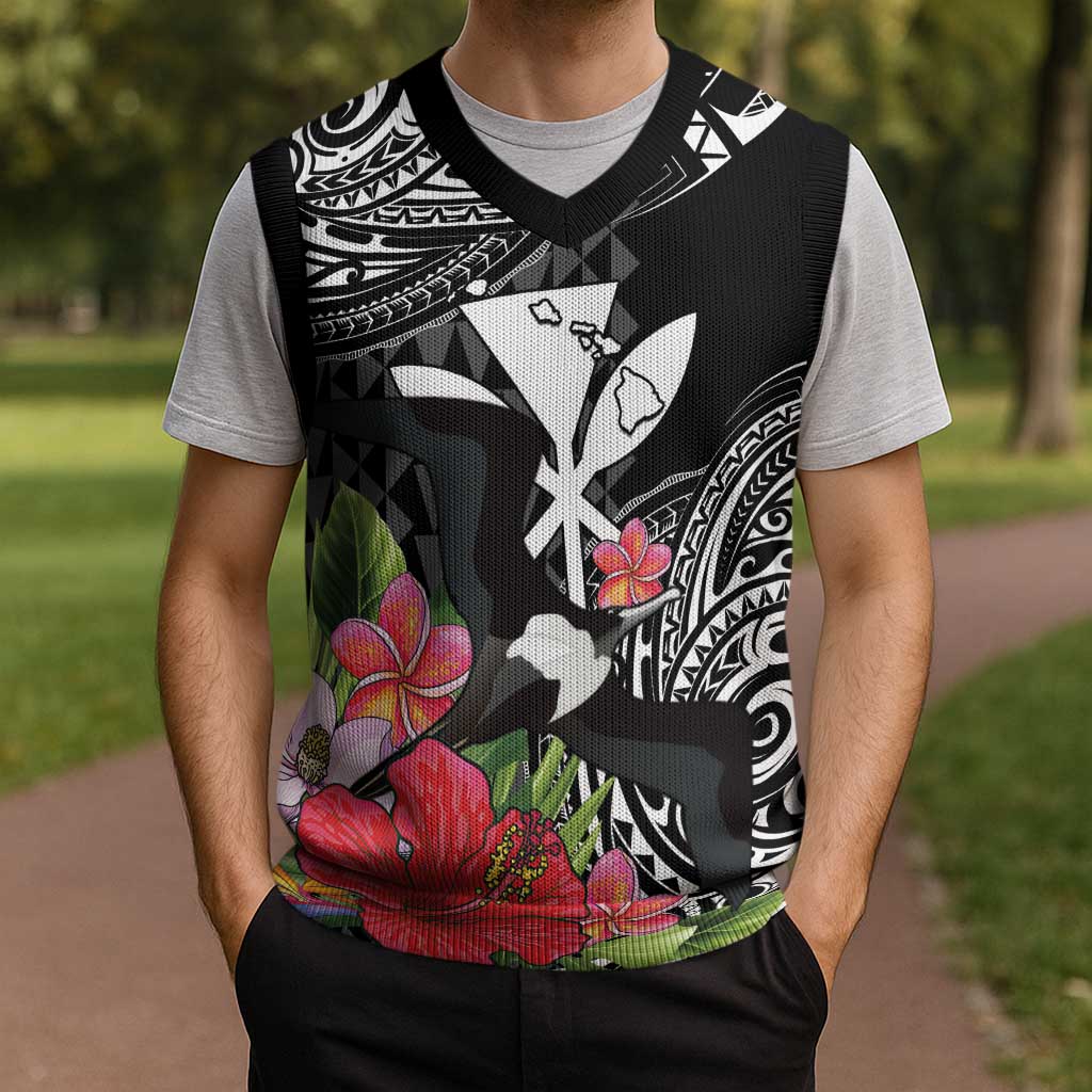 Hawaii Iwa Bird Christmas Knitted V-Neck Vest Great Frigatebird Kanaka Tropical Flowers LT14 - Polynesian Pride