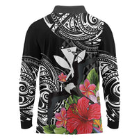 Hawaii Iwa Bird Long Sleeve Polo Shirt Great Frigatebird Kanaka Tropical Flowers LT14 - Polynesian Pride