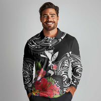 Hawaii Iwa Bird Long Sleeve Polo Shirt Great Frigatebird Kanaka Tropical Flowers LT14 - Polynesian Pride