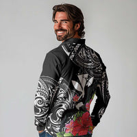 Hawaii Iwa Bird Long Sleeve Polo Shirt Great Frigatebird Kanaka Tropical Flowers LT14 - Polynesian Pride