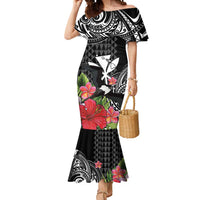 Hawaii Iwa Bird Mermaid Dress Great Frigatebird Kanaka Tropical Flowers LT14 Women Black - Polynesian Pride