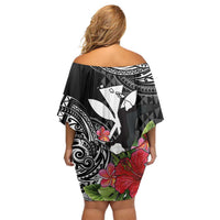 Hawaii Iwa Bird Off Shoulder Short Dress Great Frigatebird Kanaka Tropical Flowers LT14 - Polynesian Pride