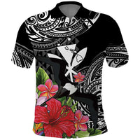 Hawaii Iwa Bird Polo Shirt Great Frigatebird Kanaka Tropical Flowers LT14 Black - Polynesian Pride
