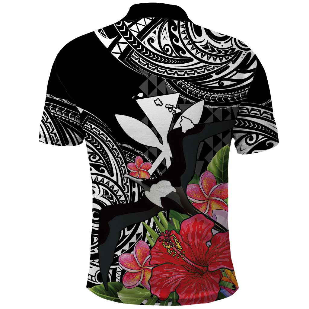 Hawaii Iwa Bird Polo Shirt Great Frigatebird Kanaka Tropical Flowers LT14 - Polynesian Pride