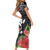 Hawaii Iwa Bird Short Sleeve Bodycon Dress Great Frigatebird Kanaka Tropical Flowers LT14 - Polynesian Pride