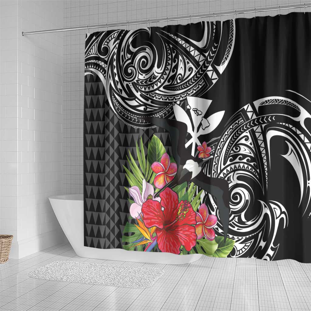 Hawaii Iwa Bird Shower Curtain Great Frigatebird Kanaka Tropical Flowers LT14 - Polynesian Pride