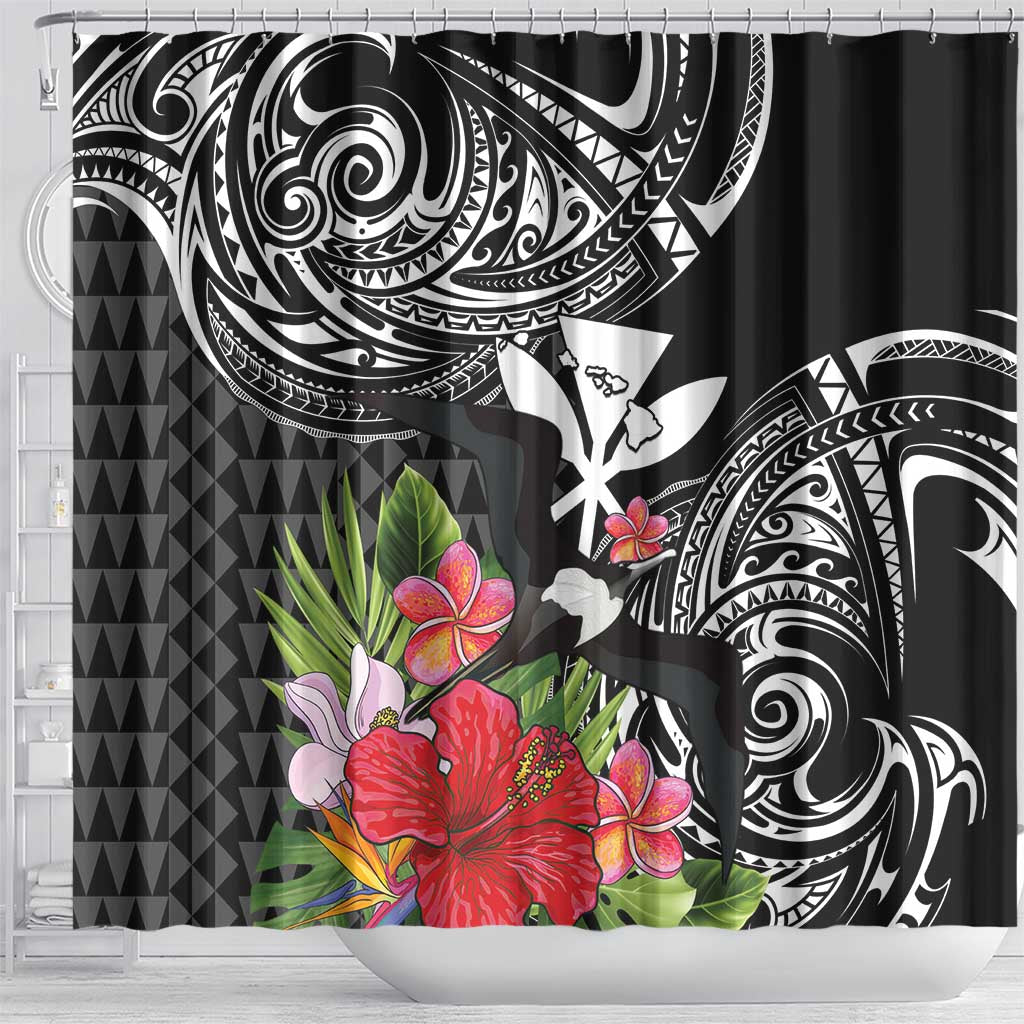 Hawaii Iwa Bird Shower Curtain Great Frigatebird Kanaka Tropical Flowers LT14 - Polynesian Pride