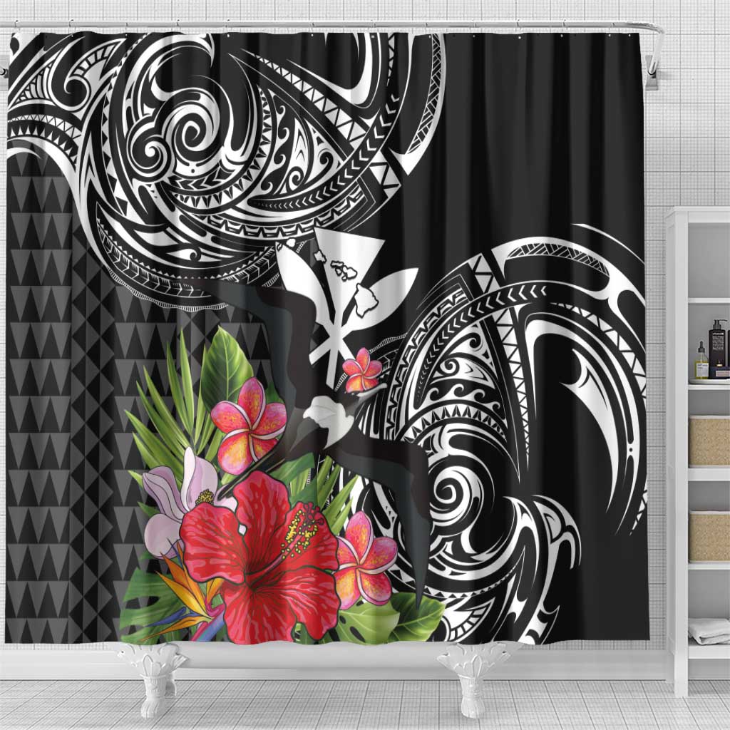 Hawaii Iwa Bird Shower Curtain Great Frigatebird Kanaka Tropical Flowers LT14 - Polynesian Pride