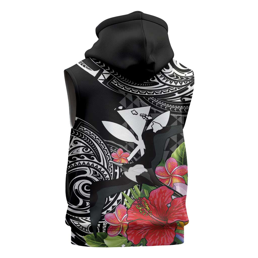 Hawaii Iwa Bird Sleeveless Hoodie Great Frigatebird Kanaka Tropical Flowers LT14 - Polynesian Pride
