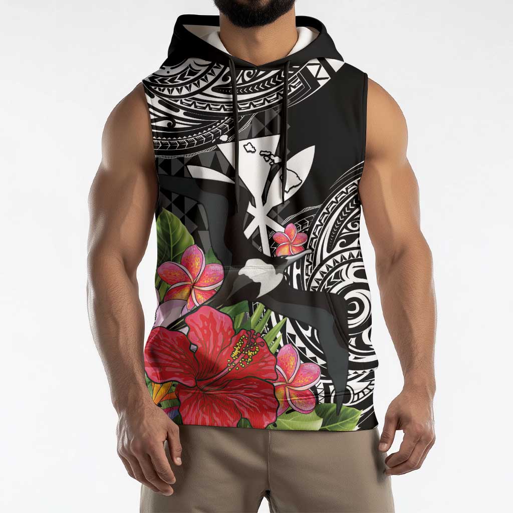 Hawaii Iwa Bird Sleeveless Hoodie Great Frigatebird Kanaka Tropical Flowers LT14 - Polynesian Pride