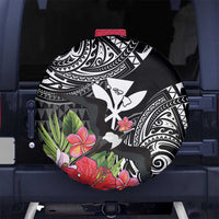 Hawaii Iwa Bird Spare Tire Cover Great Frigatebird Kanaka Tropical Flowers LT14 No hole Black - Polynesian Pride